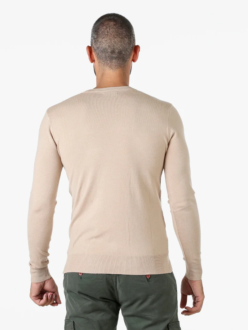 Maglia girocollo da uomo in tinta unita - cammello