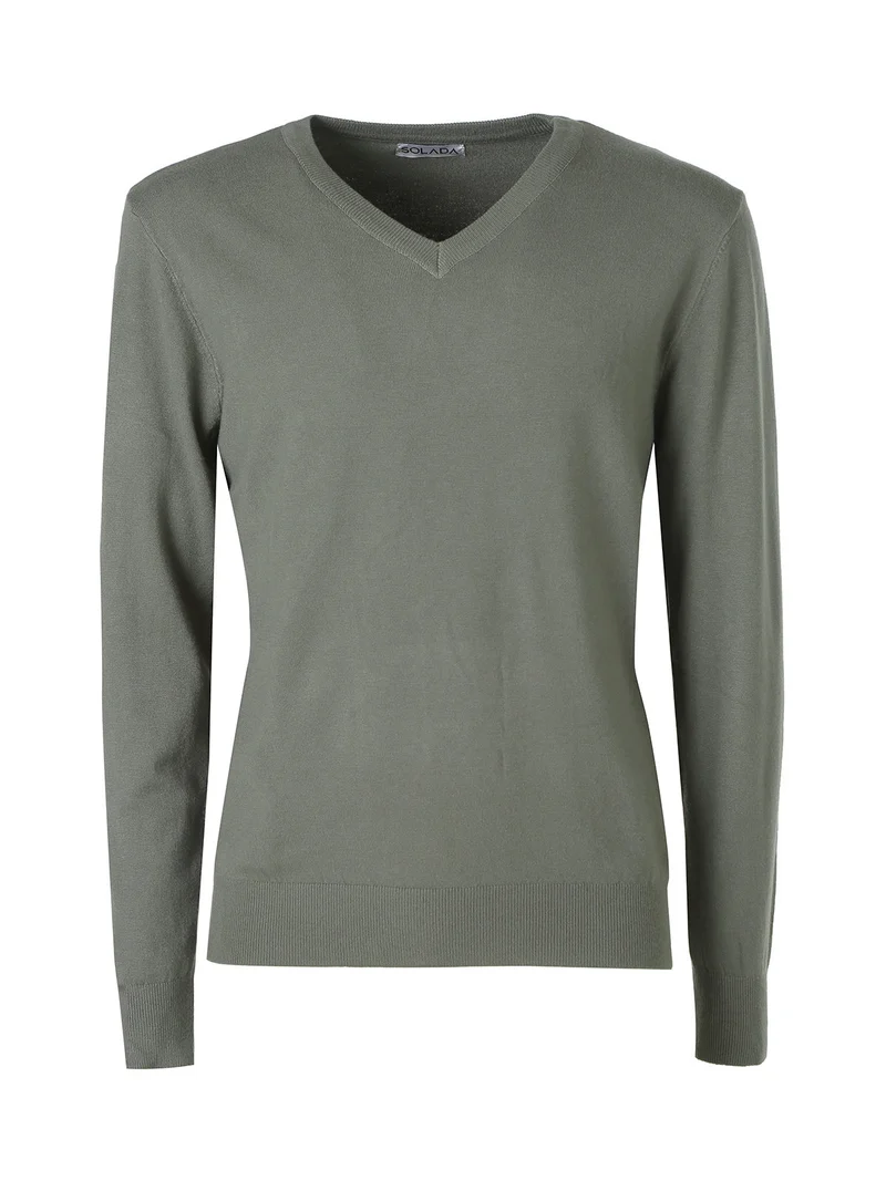 Maglia uomo con scollo a V tinta unita - militare