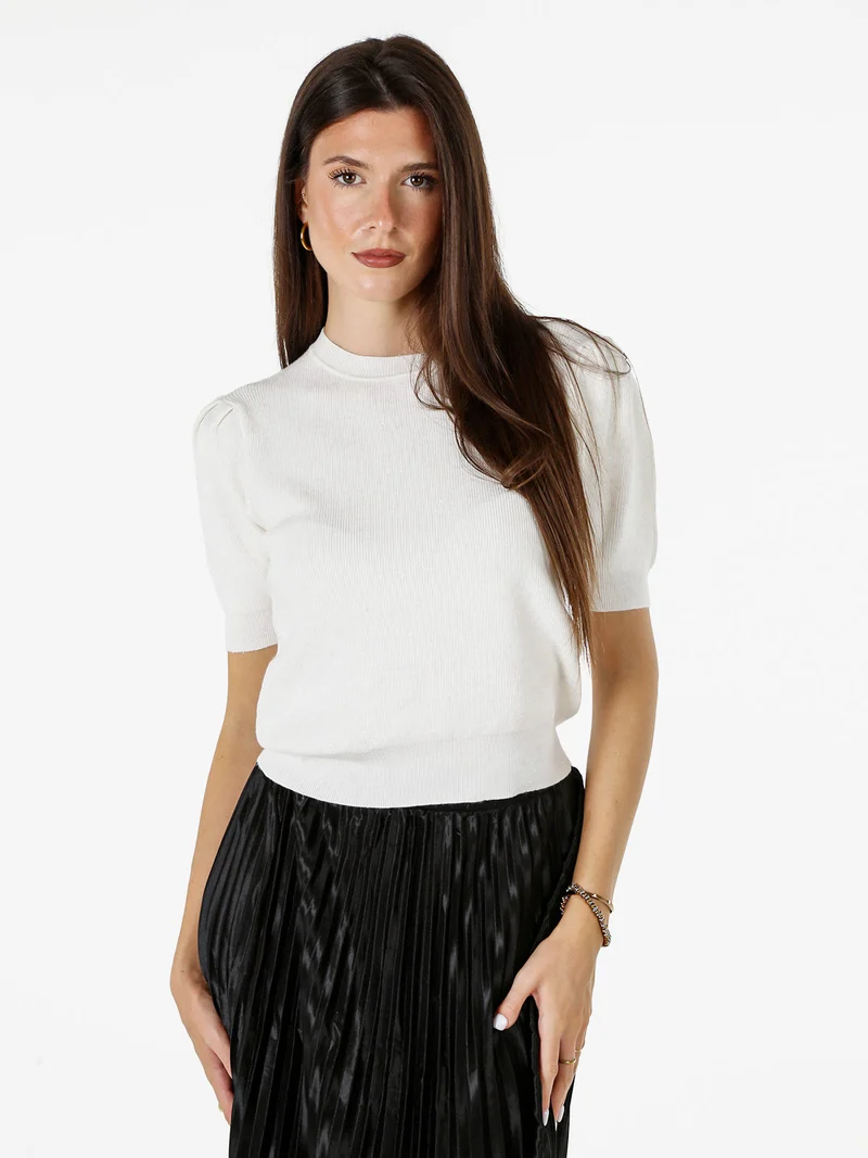 Maglia donna in lurex con maniche corte a sbuffo - bianco