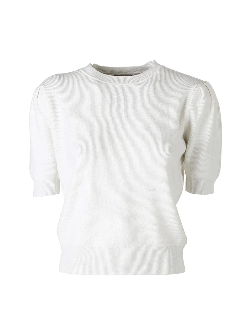 Maglia donna in lurex con maniche corte a sbuffo - bianco