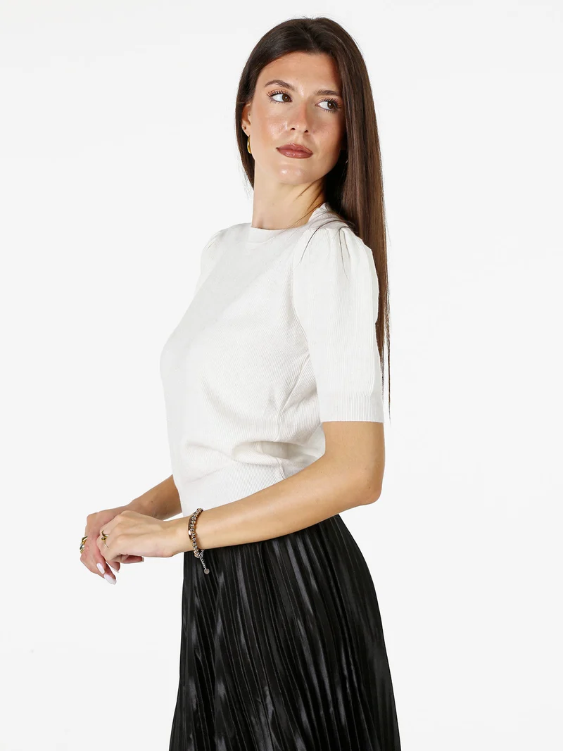 Maglia donna in lurex con maniche corte a sbuffo - bianco