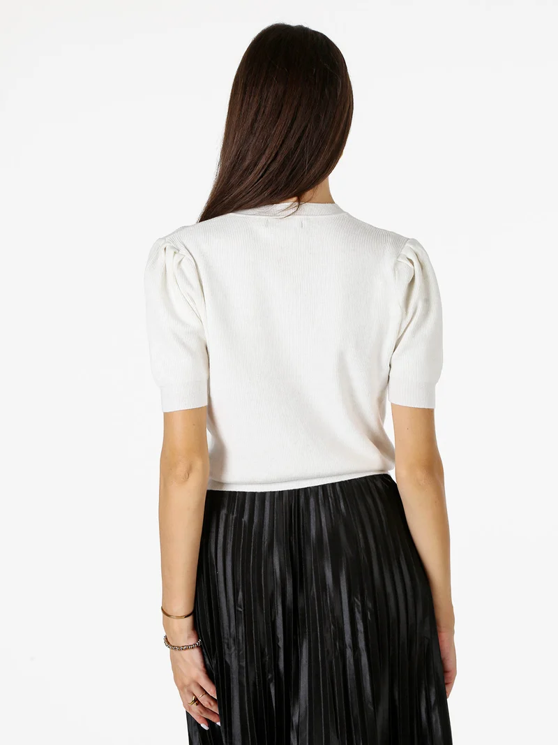 Maglia donna in lurex con maniche corte a sbuffo - bianco