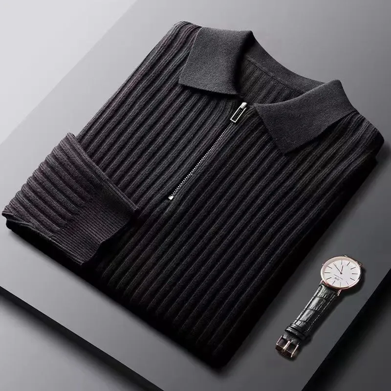 Elegant Striped Pattern Zip Sweater
