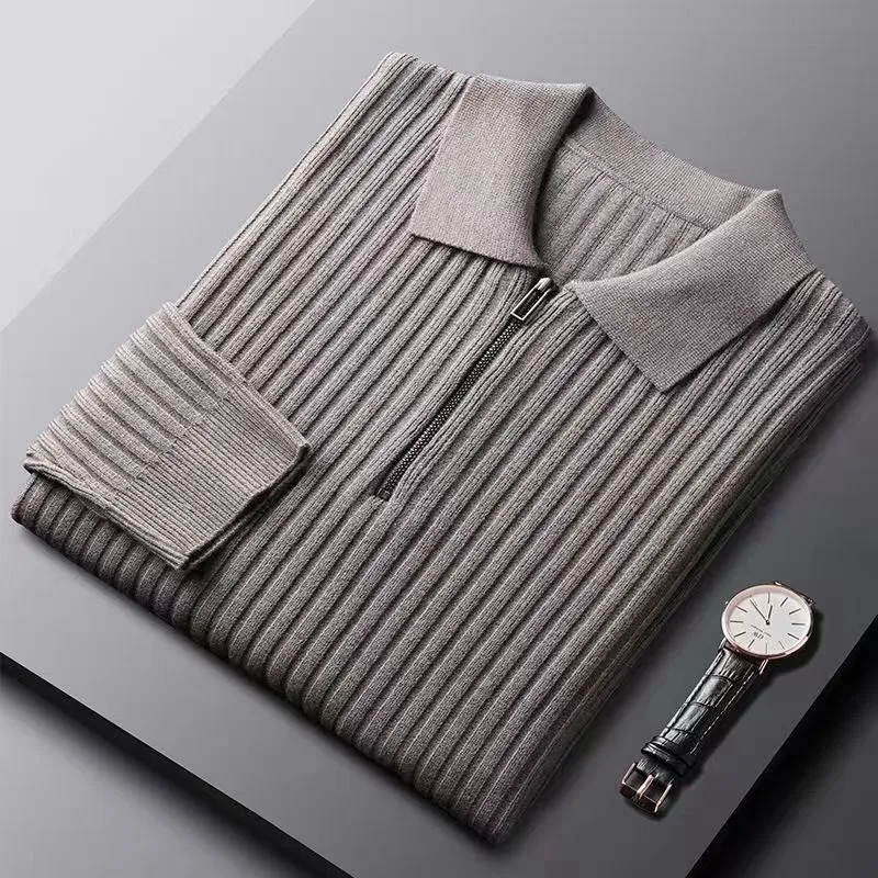 Elegant Striped Pattern Zip Sweater