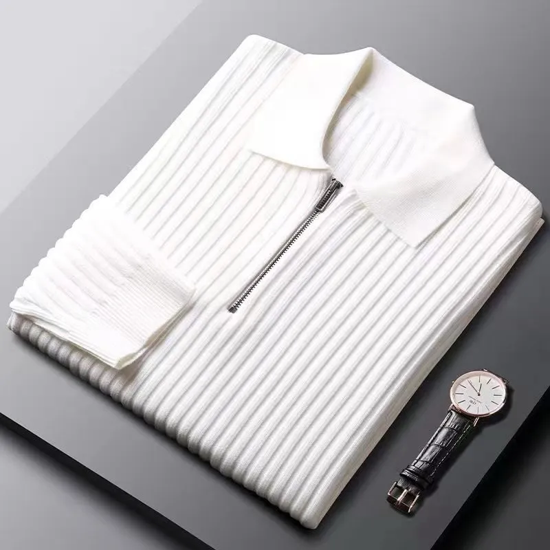 Elegant Striped Pattern Zip Sweater