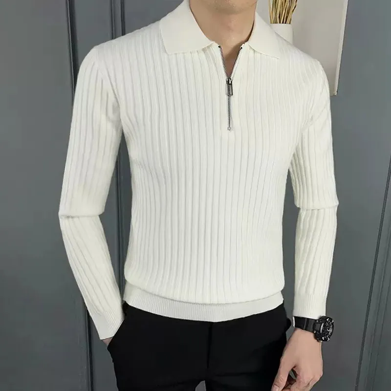 Elegant Striped Pattern Zip Sweater