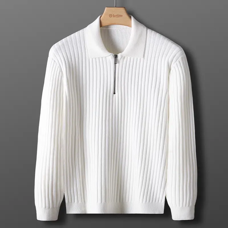 Elegant Striped Pattern Zip Sweater