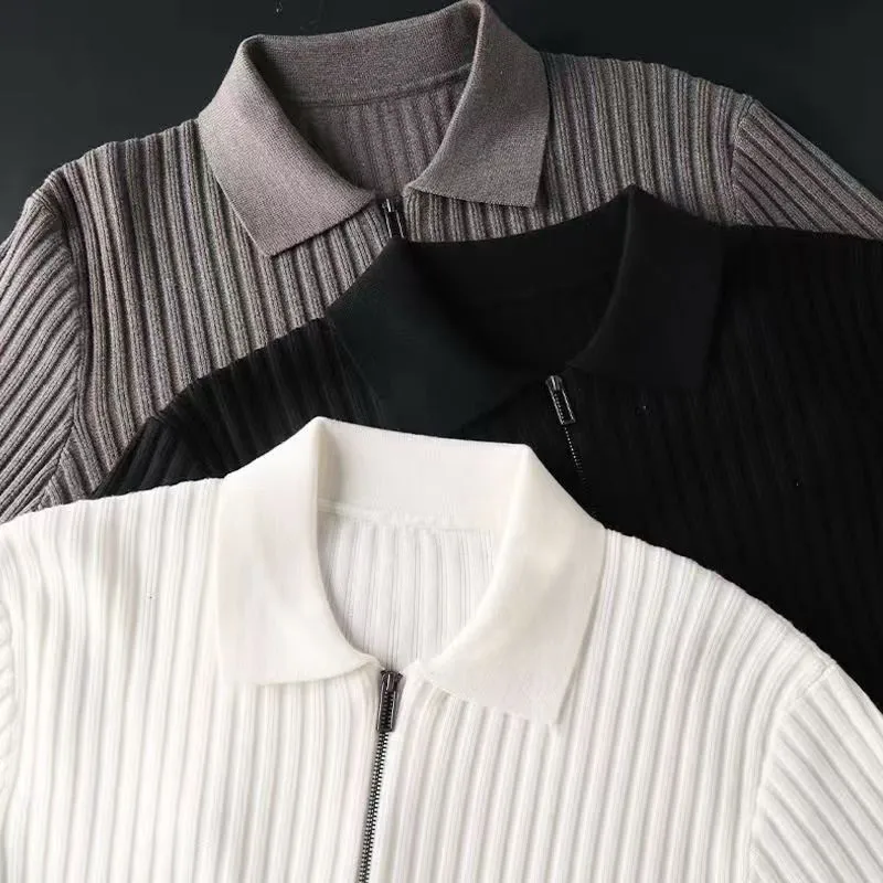 Elegant Striped Pattern Zip Sweater