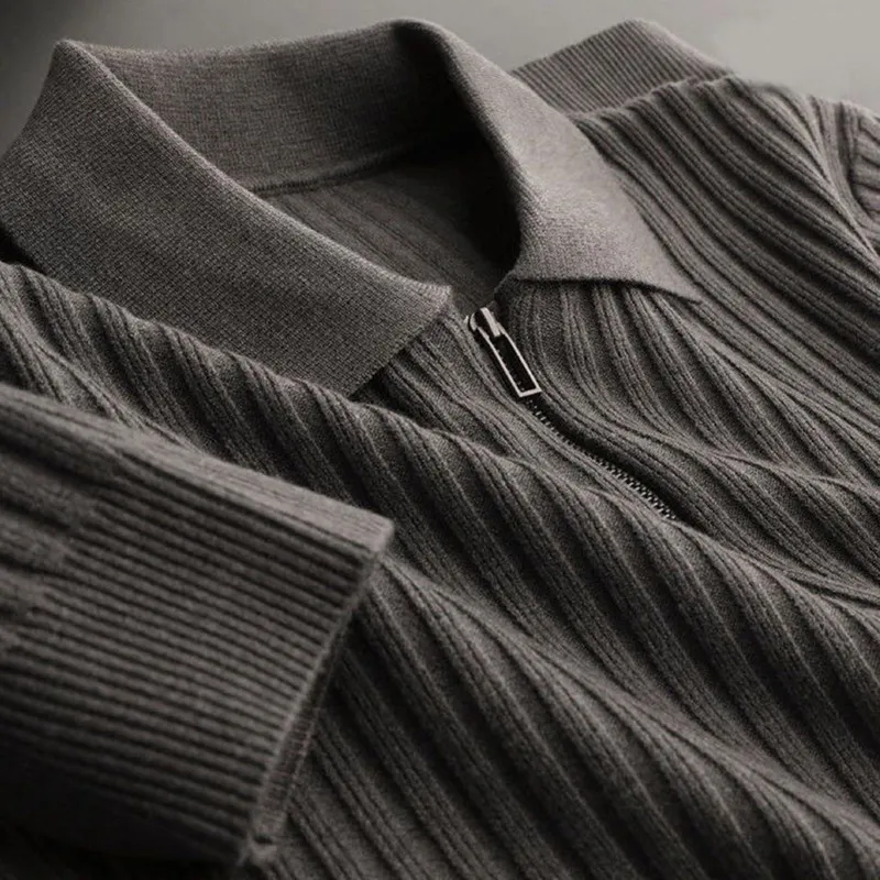 Elegant Striped Pattern Zip Sweater