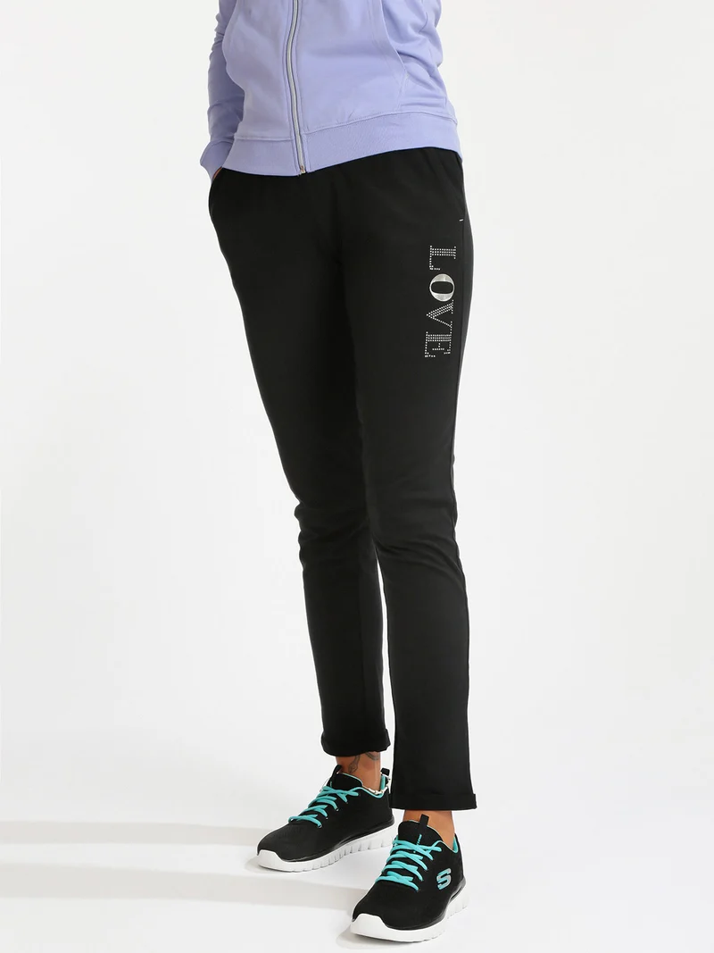 Pantaloni sportivi in felpa donna con strass - nero