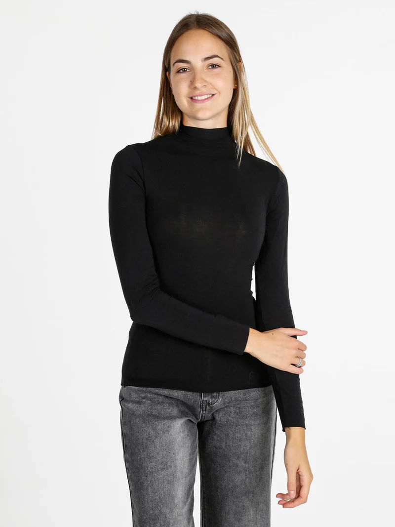 T-shirt donna dolcevita a maniche lunghe - nero