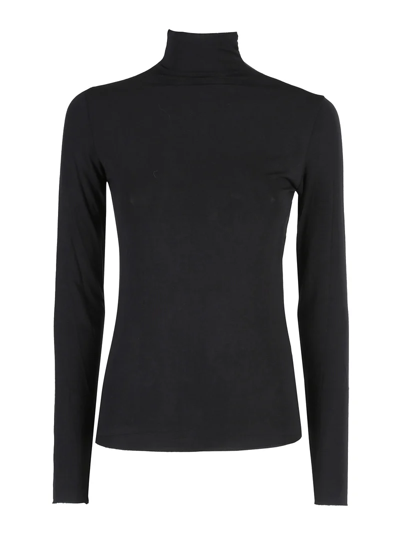 T-shirt donna dolcevita a maniche lunghe - nero