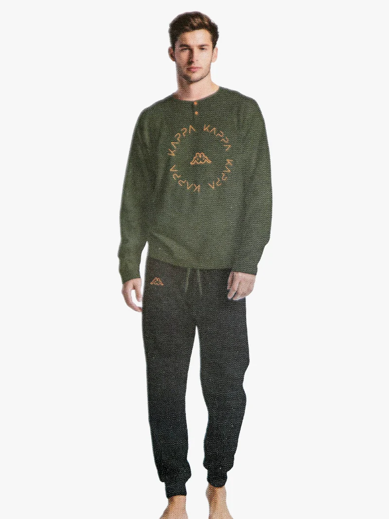 Pigiama lungo da uomo in cotone con logo - militare