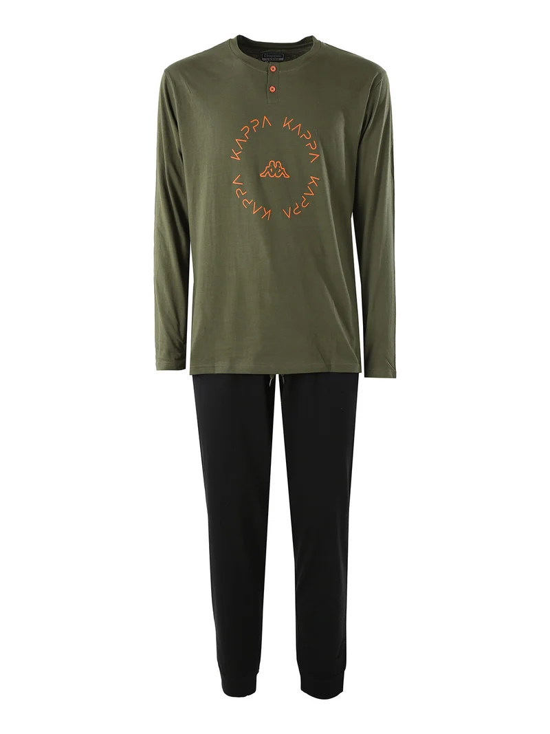 Pigiama lungo da uomo in cotone con logo - militare