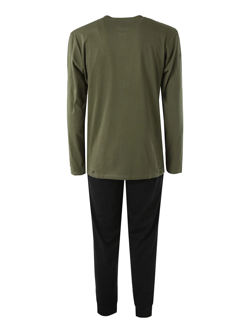 Pigiama lungo da uomo in cotone con logo - militare