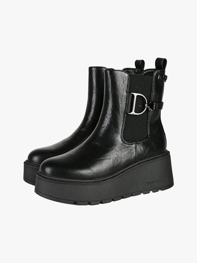 Stivaletti donna con zeppa platform e zip - nero