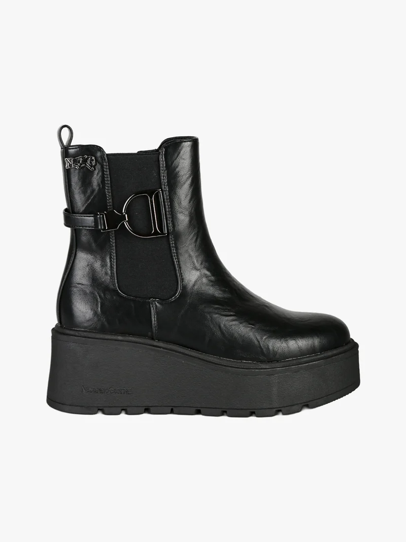 Stivaletti donna con zeppa platform e zip - nero