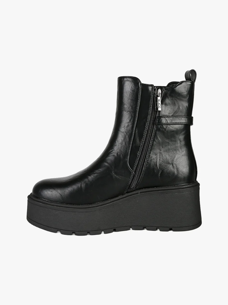 Stivaletti donna con zeppa platform e zip - nero