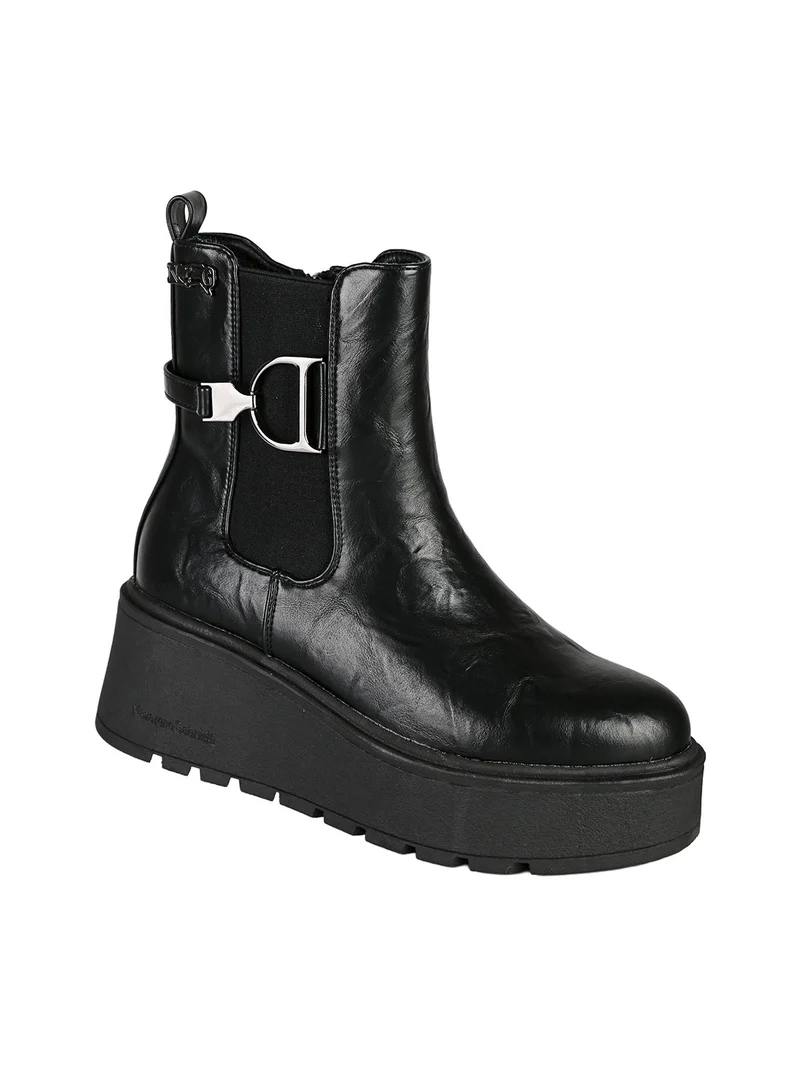 Stivaletti donna con zeppa platform e zip - nero