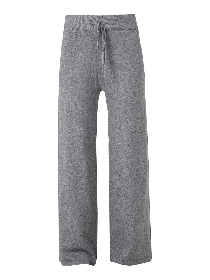 Pantaloni donna in maglia a gamba larga con coulisse - grigio