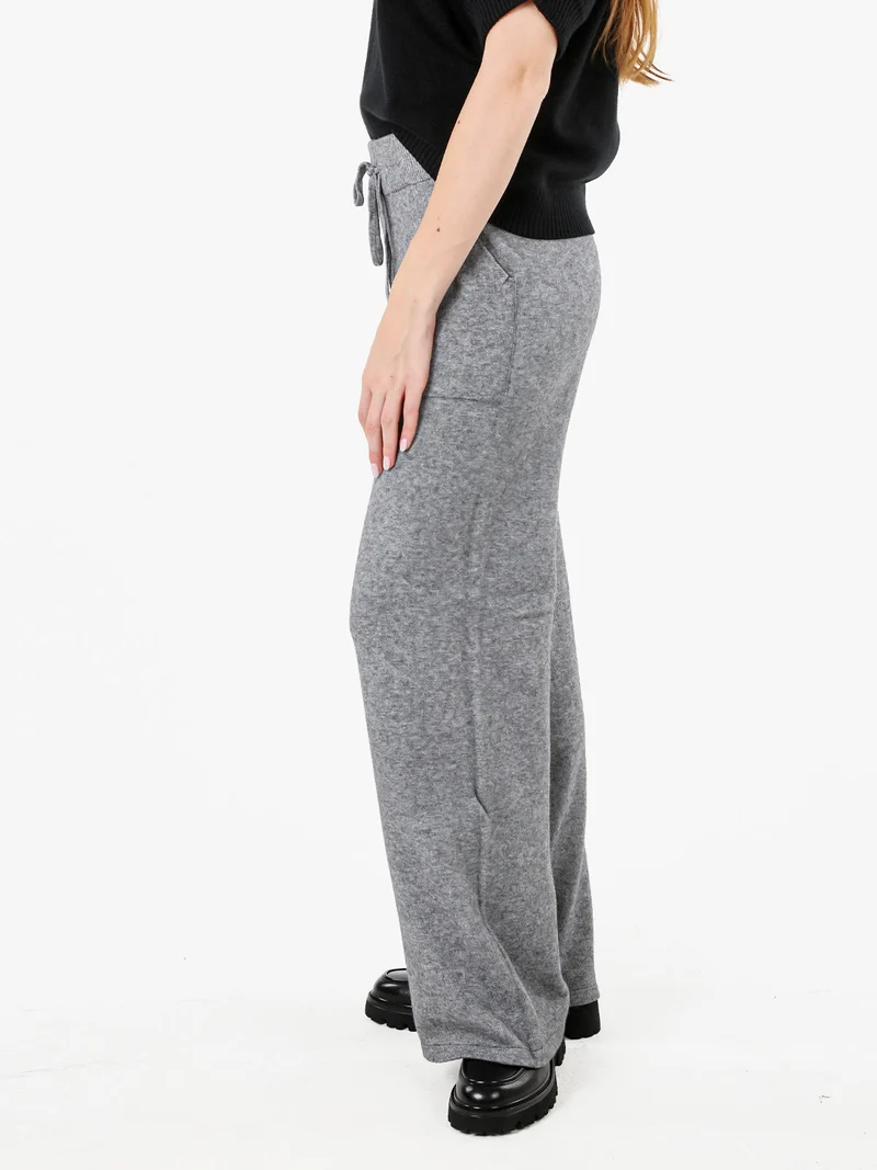 Pantaloni donna in maglia a gamba larga con coulisse - grigio