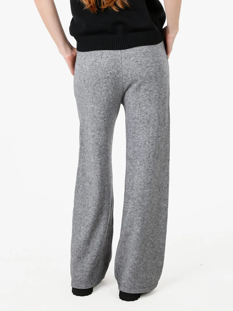 Pantaloni donna in maglia a gamba larga con coulisse - grigio