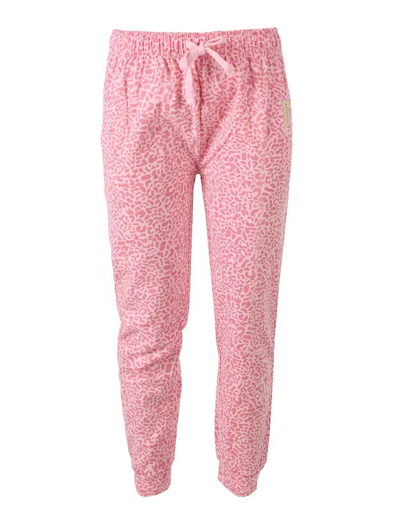 Pigiama lungo da donna in caldo cotone con stampa animalier - rosa