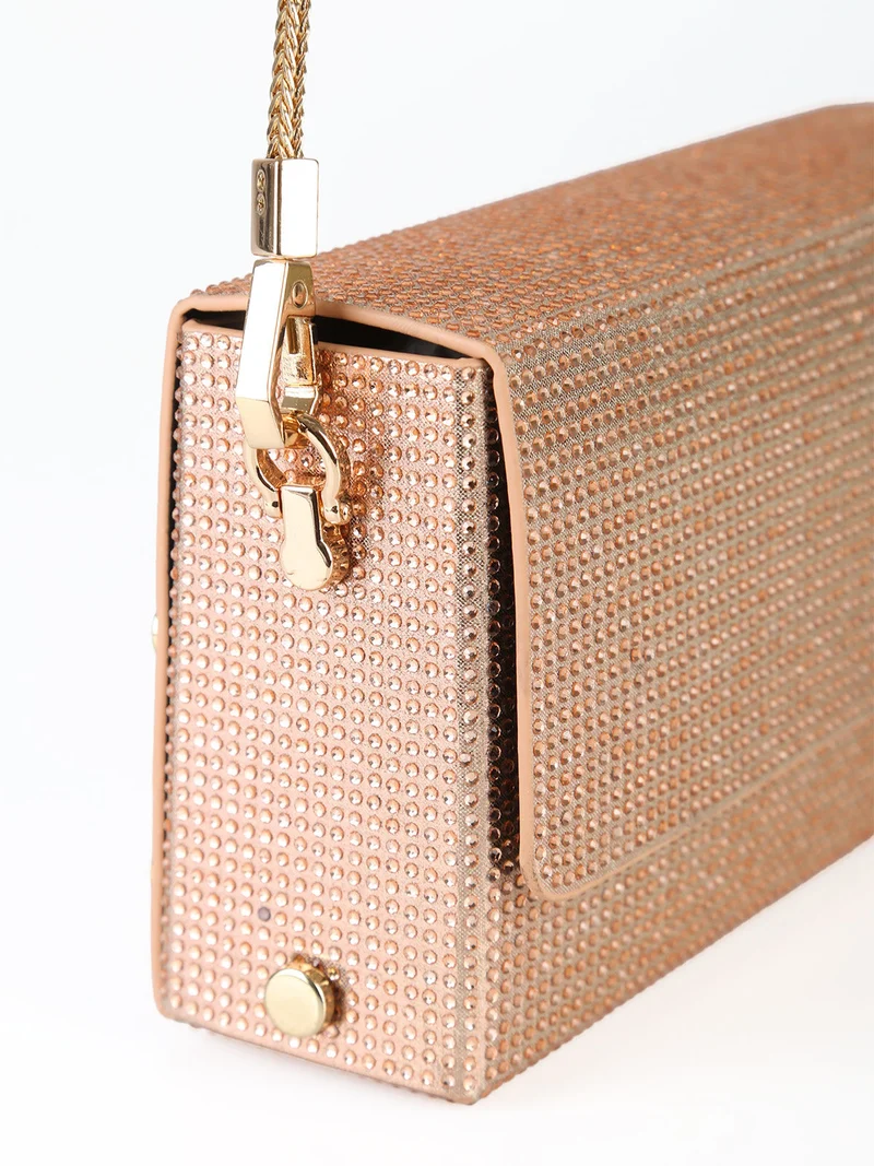 Pochette elegante da donna con strass - champagne