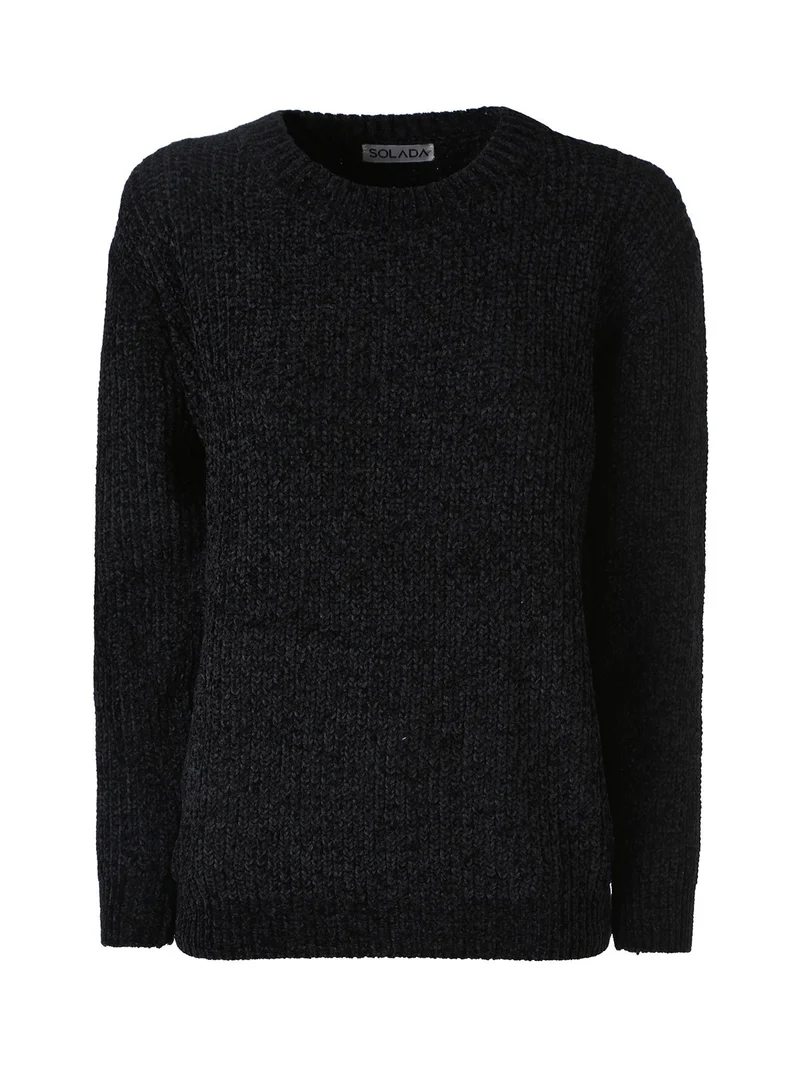 Maglione girocollo da donna in ciniglia - nero