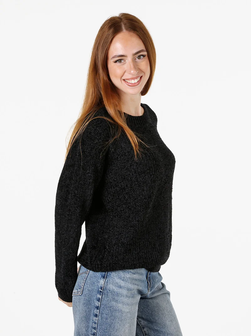 Maglione girocollo da donna in ciniglia - nero