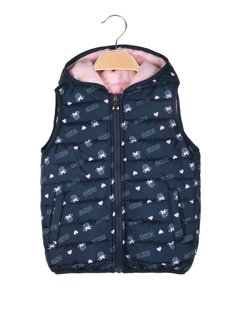 Giubbino smanicato da bambina con cappuccio e zip - blu scuro