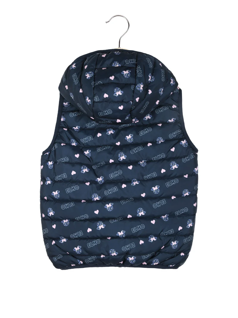 Giubbino smanicato da bambina con cappuccio e zip - blu scuro