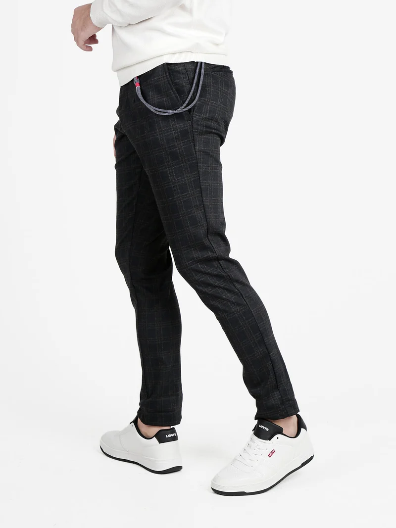 Pantaloni casual da uomo a quadri - nero