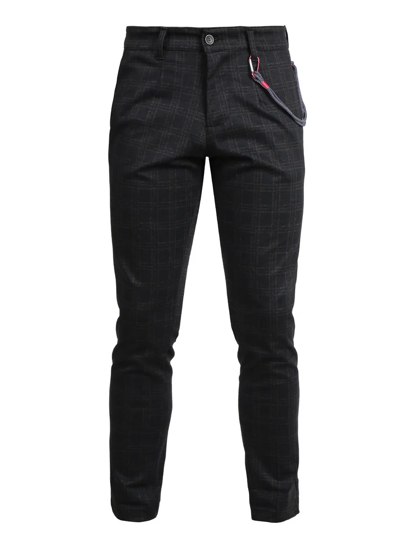 Pantaloni casual da uomo a quadri - nero