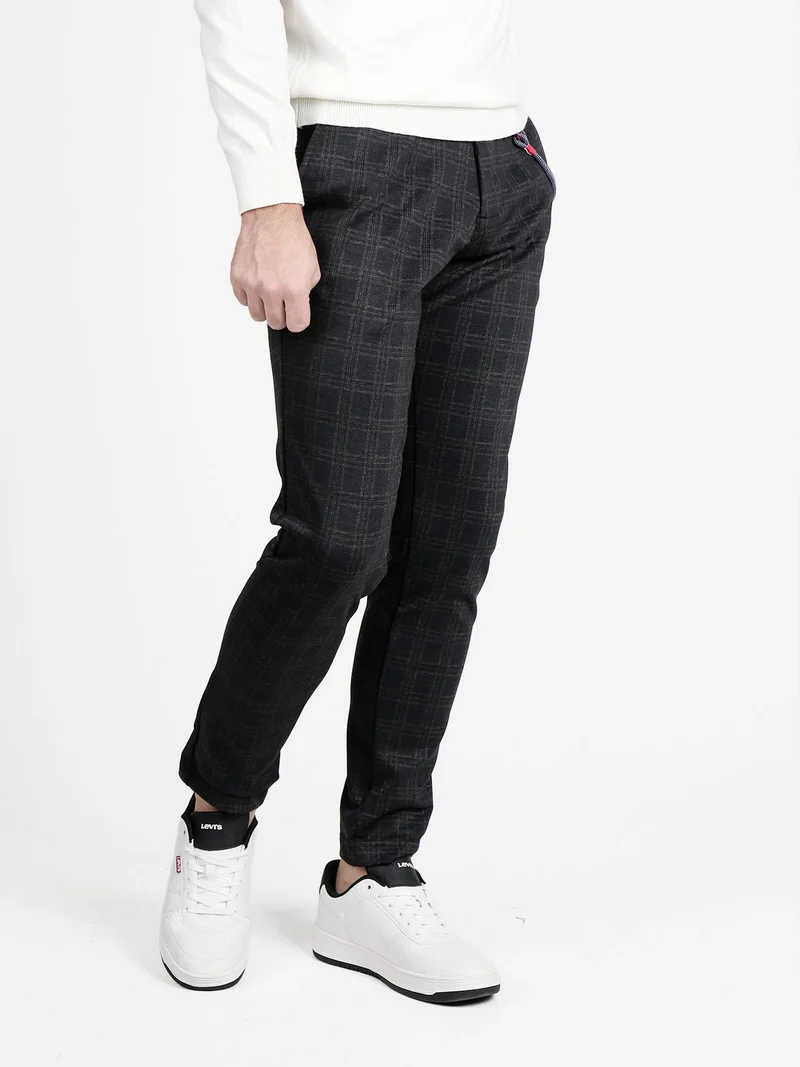 Pantaloni casual da uomo a quadri - nero