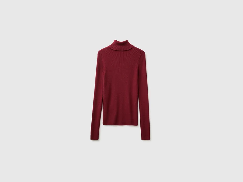 Rollkragenpullover aus einem Seiden-Woll-Gemisch mit Rippmuster