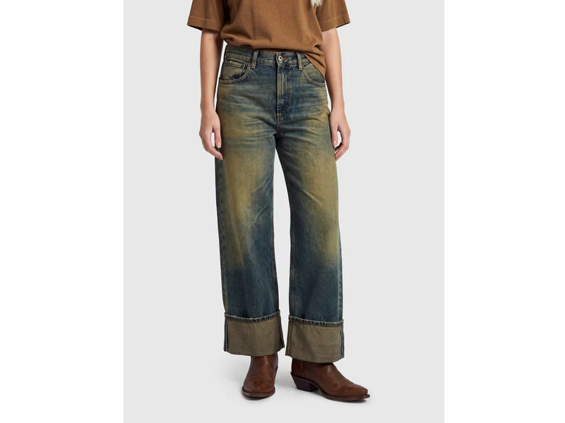 Weit geschnittene, verkürzte Jeans mit Vintage-Effekt