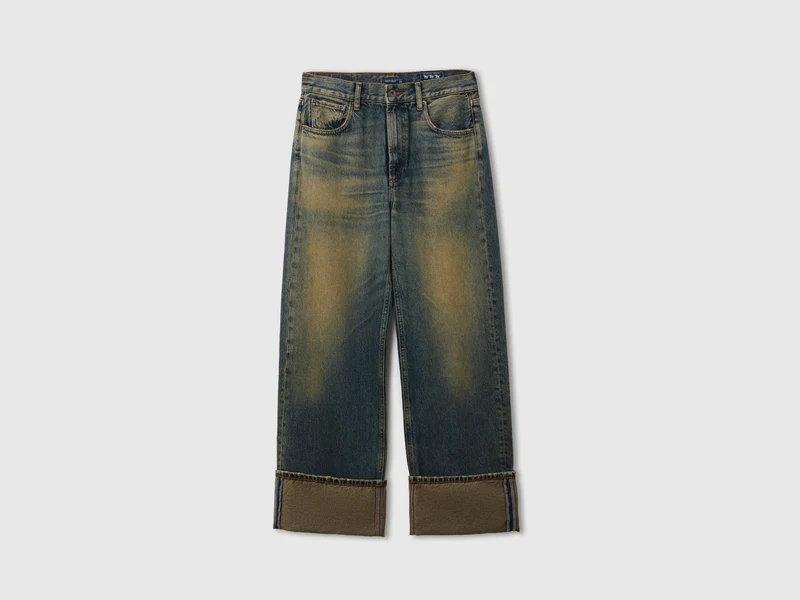 Weit geschnittene, verkürzte Jeans mit Vintage-Effekt