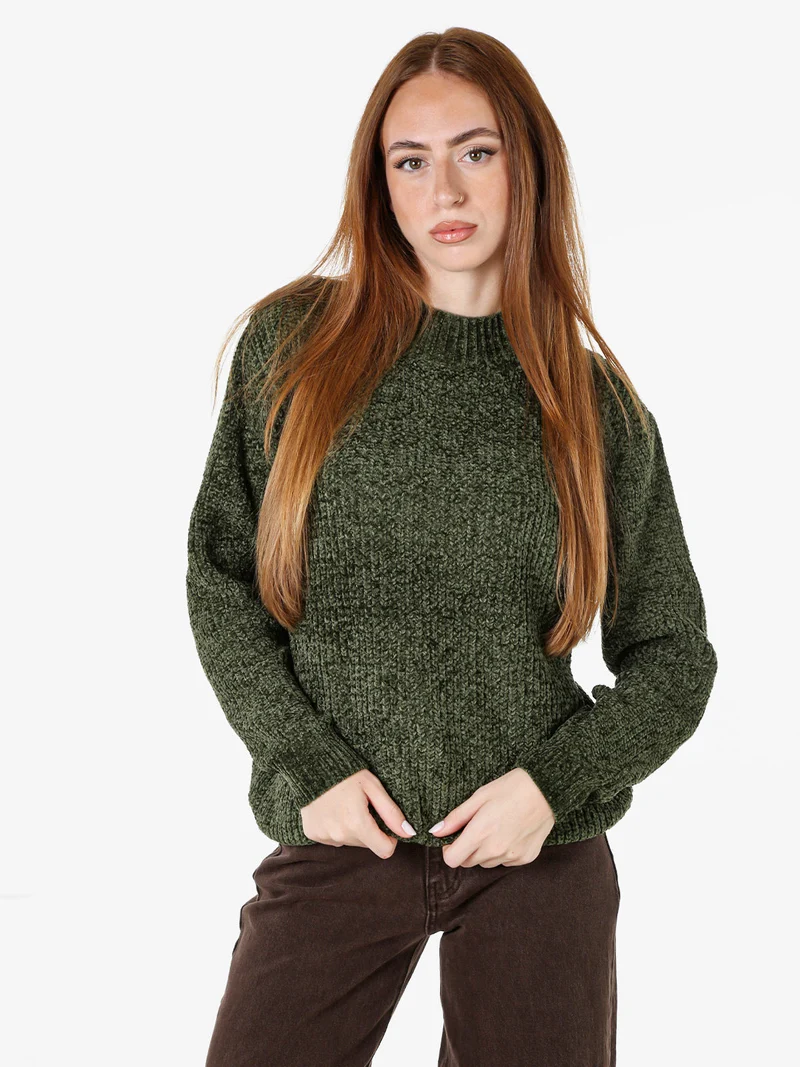 Maglione accollato da donna in ciniglia - verde