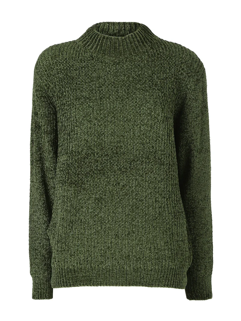 Maglione accollato da donna in ciniglia - verde