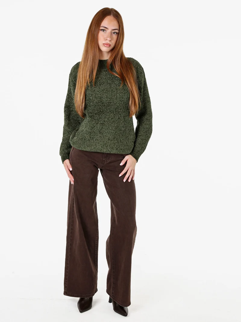Maglione accollato da donna in ciniglia - verde