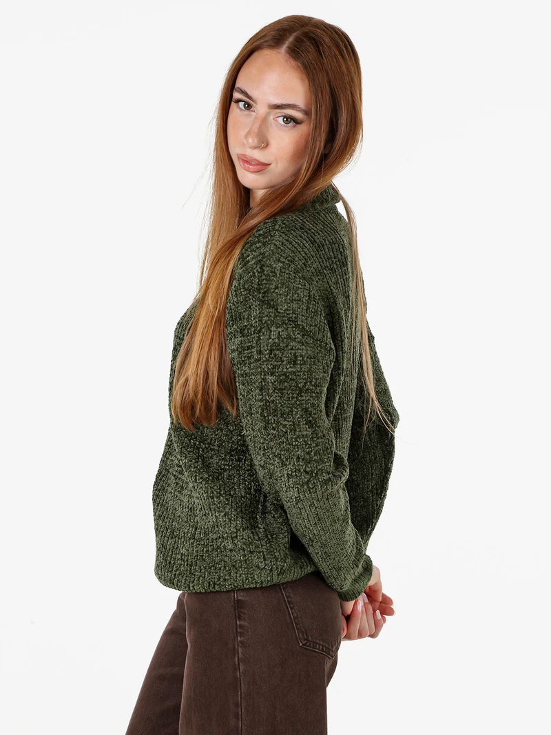 Maglione accollato da donna in ciniglia - verde
