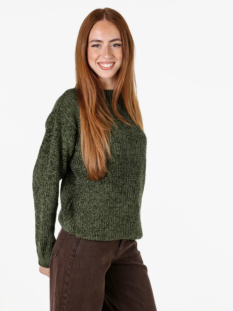 Maglione accollato da donna in ciniglia - verde