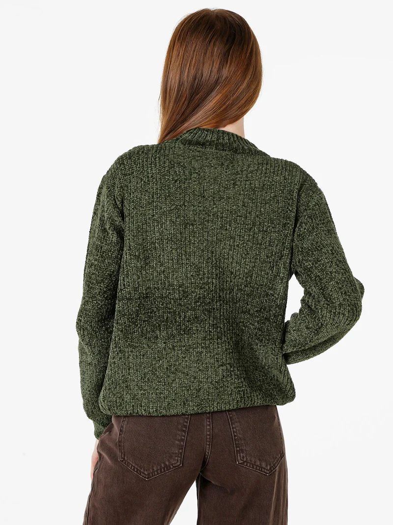 Maglione accollato da donna in ciniglia - verde