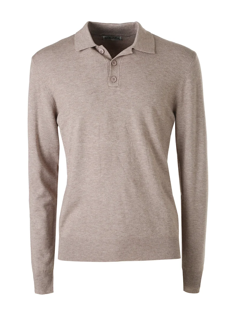 Polo da uomo in maglia a maniche lunghe - sabbia