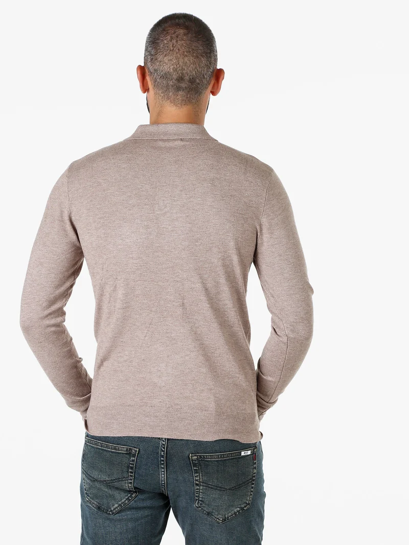 Polo da uomo in maglia a maniche lunghe - sabbia
