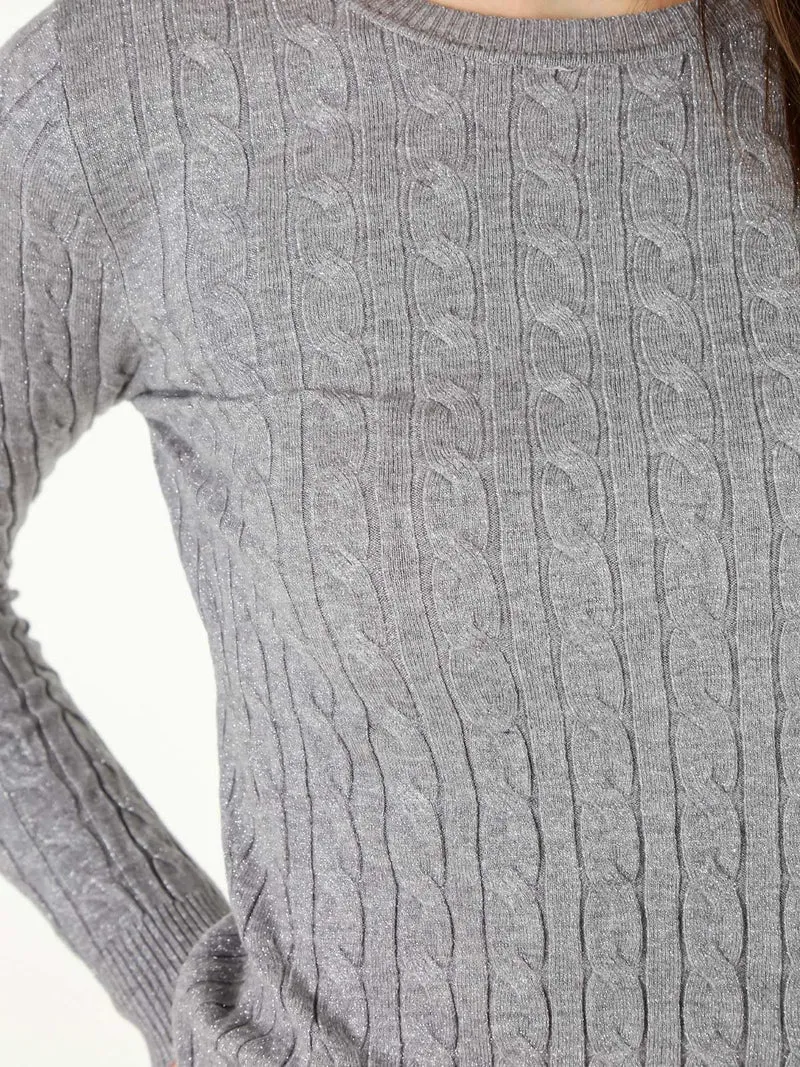 Pullover donna in maglia con lurex - grigio