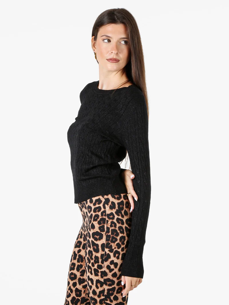 Pullover donna in maglia con lurex - nero