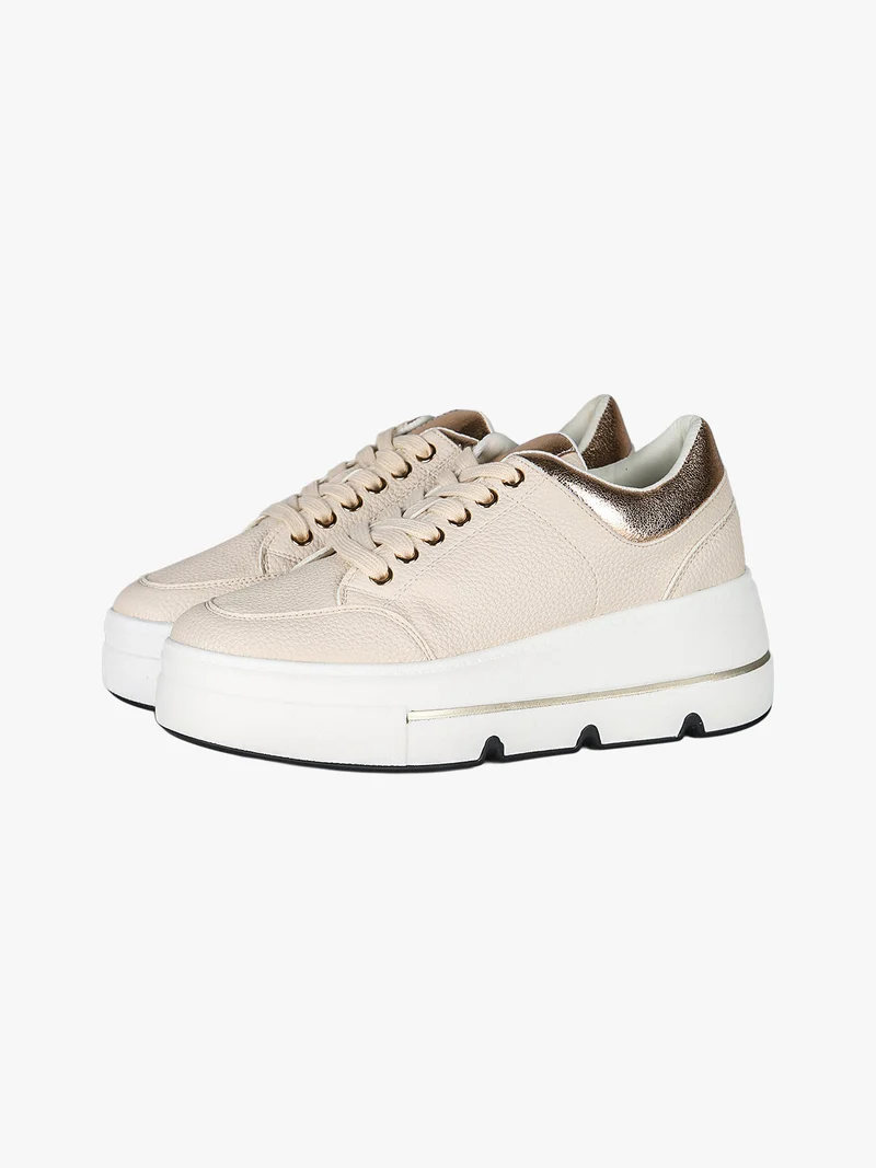 Sneakers donna stringate con platform - beige