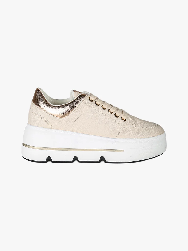 Sneakers donna stringate con platform - beige